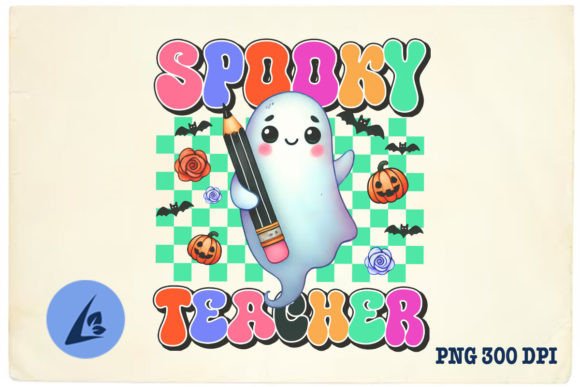 Retro Ghost Halloween Teacher PNG for Graphics & Crafts