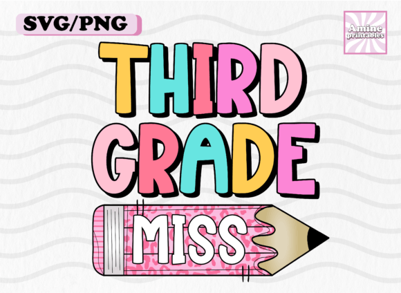Third Grade School Girl Pencil Teacher Graphics for Crafts